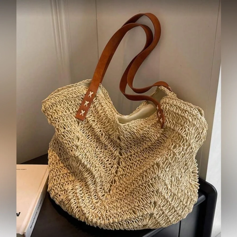 Elegant Beige Woven Tote Bag